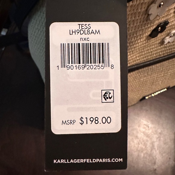 Karl Lagerfeld  Beige and Black Floral Accent Straw Crossbody Tote - Picture 5 of 8